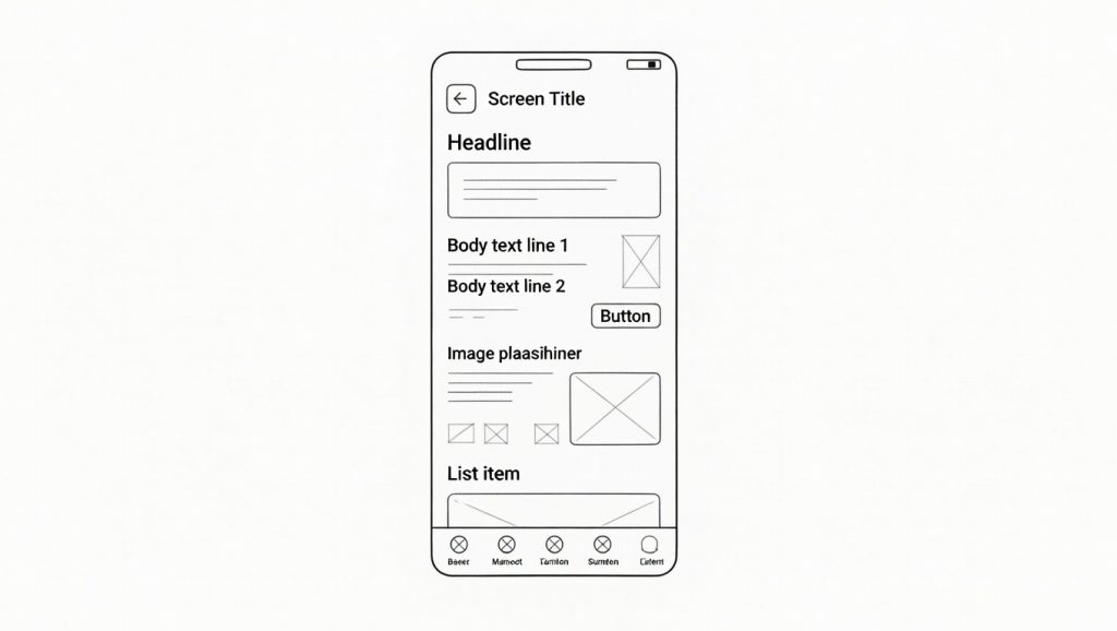 What Is UX Design? A Beginner-Friendly Step-by-Step Explanation simple wireframe layout screenshot for mobil explanation.